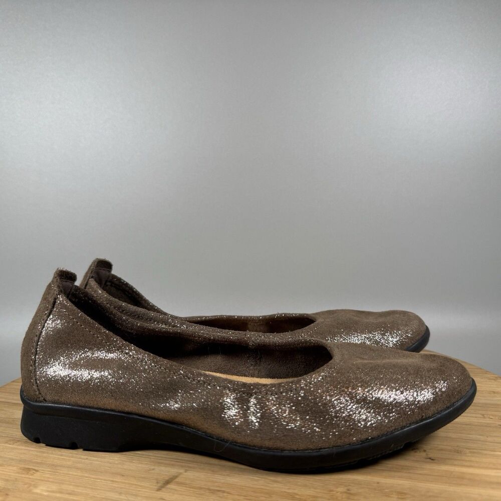 S Clarks Jenette Ease Brown Leather Flats Shoes Size 5 Comfort